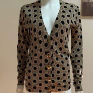 Tory Burch Geometric Patterned Cardigan Sweater with Gold Buttons